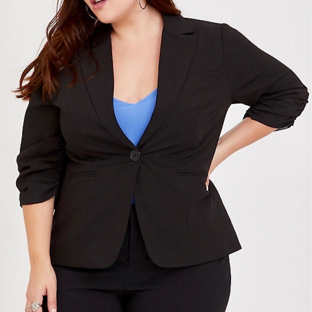 Ruched Sleeve Blazer in Black